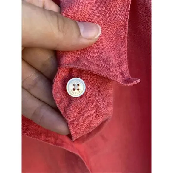 Womens Tommy Bahama XS Red Linen Short Sleeve Button Front Shirt Top Blouse - Picture 5 of 5